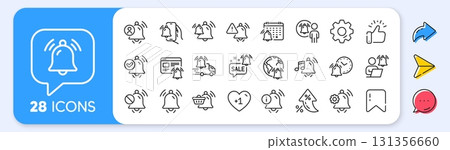 Notification line icons. Interest rate, AI generate, Inflation icons. Alarm Clock, Calendar Reminder, Notification Bell. User Message Alarm, Phone ring, Sale offer line icons. Vector Notification line icons. Interest rate, AI generate, Inflation icons. Alarm Clock, Calendar Reminder, Notification Bell. User Message Alarm, Phone ring, Sale offer line icons. Vector 131356660