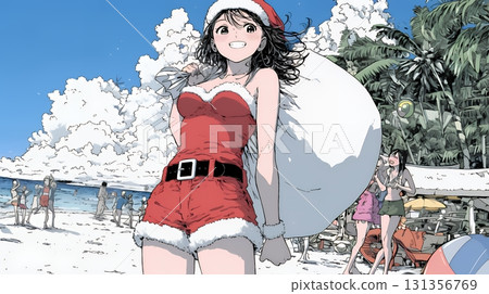 仲夏時節，女聖誕老人在海灘活動（南半球） 131356769