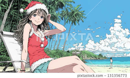 仲夏時節，女聖誕老人在海灘活動（南半球） 131356773