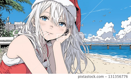 仲夏時節，女聖誕老人在海灘活動（南半球） 131356776