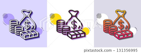 Money line icon. Halftone dotted pattern. Gradient icon with grain shadow. Banknotes with coins sign. Dollar cash symbol. Line money icon. Various designs. Vector 131356995