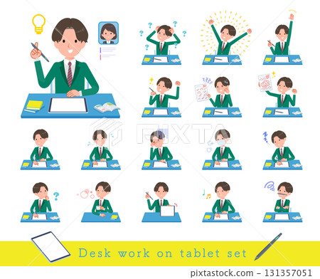 A set of blazer male students studying on a tablet device A set of blazer male students studying on a tablet device 131357051