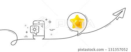 Weather phone line icon. Continuous line with share plane. Travel device sign. Holidays symbol. 3d star in speech bubble. Weather phone single line ribbon. Loop curve pattern. Vector Weather phone line icon. Continuous line with share plane. Travel device sign. Holidays symbol. 3d star in speech bubble. Weather phone single line ribbon. Loop curve pattern. Vector 131357052