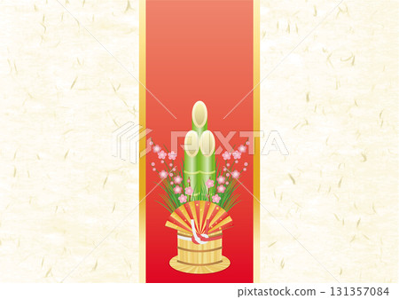 A vector illustration of a gorgeous and beautiful Kadomatsu on a beige Japanese paper background 131357084