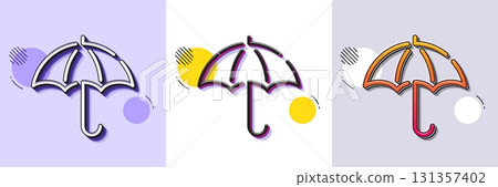 Umbrella line icon. Halftone dotted pattern. Gradient icon with grain shadow. Rain defence sign. Safe insurance symbol. Line umbrella icon. Various designs. Vector 131357402