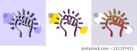 Empower line icon. Halftone dotted pattern. Gradient icon with grain shadow. Empowerment strength sign. Protest fist symbol. Line empower icon. Various designs. Vector 131357411