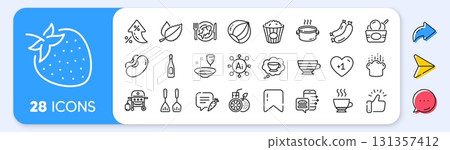 Food order, Champagne and Popcorn line icons. Interest rate, AI generate, Inflation icons. Pack of Ice cream, Mint leaves, Hazelnut icon. Espresso, Beans, Sausage pictogram. Vector Food order, Champagne and Popcorn line icons. Interest rate, AI generate, Inflation icons. Pack of Ice cream, Mint leaves, Hazelnut icon. Espresso, Beans, Sausage pictogram. Vector 131357412
