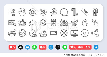 Equality, Marketplace and Hot water line icons pack. Social media: share, comment, like icons. Reject click, Stress, Laptop web icon. Confirmed, Cyber attack, Internet pictogram. Vector Equality, Marketplace and Hot water line icons pack. Social media: share, comment, like icons. Reject click, Stress, Laptop web icon. Confirmed, Cyber attack, Internet pictogram. Vector 131357435