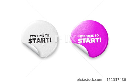 Time to start sticker tags. Glitter paper price badge. It is time to start tag. Special offer sign. Advertising discounts symbol. Offer round sticker. Promo banner. Vector Time to start sticker tags. Glitter paper price badge. It is time to start tag. Special offer sign. Advertising discounts symbol. Offer round sticker. Promo banner. Vector 131357486