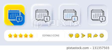 Calendar info line icon. Neumorphic, Flat shadow, 3d buttons. Annual planner sign. Event schedule symbol. Line calendar icon. Social media icons. Vector 131357503
