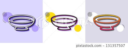 Dish line icon. Halftone dotted pattern. Gradient icon with grain shadow. Tableware plate sign. Food kitchenware bowl symbol. Line dish icon. Various designs. Vector 131357507