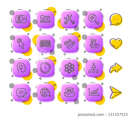 Time, Management and Online documentation line icons. App 3d buttons. Social media comment, share, like icons. Pack of Video conference, Chemistry atom, Write icon. Vector Time, Management and Online documentation line icons. App 3d buttons. Social media comment, share, like icons. Pack of Video conference, Chemistry atom, Write icon. Vector 131357525