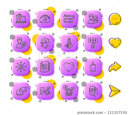 Teamwork, Person idea and Lawyer line icons. App 3d buttons. Social media comment, share, like icons. Pack of Heart, Work home, Donate icon. Couple, Crowdfunding, Middle finger pictogram. Vector Teamwork, Person idea and Lawyer line icons. App 3d buttons. Social media comment, share, like icons. Pack of Heart, Work home, Donate icon. Couple, Crowdfunding, Middle finger pictogram. Vector 131357530