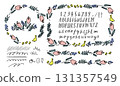 時尚花卉手繪向量裝飾插圖和字母和數字 131357549