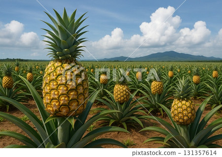 Pineapple field before harvest, tropical, photorealistic 131357614