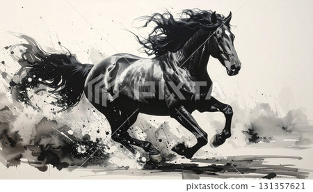 動態黑白馬藝術插畫 131357621
