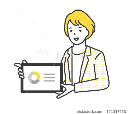 一位女顧問在平板電腦上講解的插圖素材 131357658