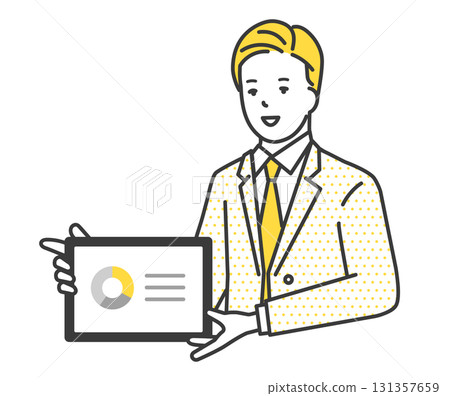 一位男性顧問指著白板解釋的插畫素材 一位男性顧問指著白板解釋的插畫素材 131357659