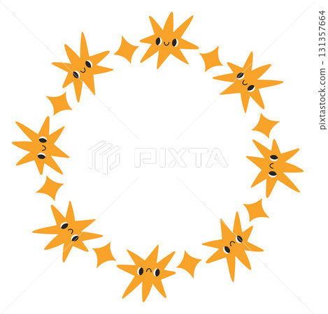A festive round frame with yellow stars. The simple vector design perfect for Christmas and New Year decorations or holiday greetings. A festive round frame with yellow stars. The simple vector design perfect for Christmas and New Year decorations or holiday greetings. 131357664