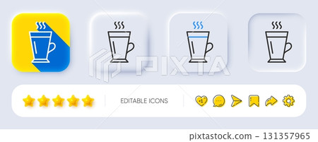 Latte line icon. Neumorphic, Flat shadow, 3d buttons. Hot Coffee or Tea sign. Fresh beverage symbol. Line latte icon. Social media icons. Vector 131357965