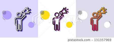 Brand ambassador line icon. Halftone dotted pattern. Gradient icon with grain shadow. Holding megaphone sign. Advertisement device symbol. Line brand ambassador icon. Various designs. Vector 131357969