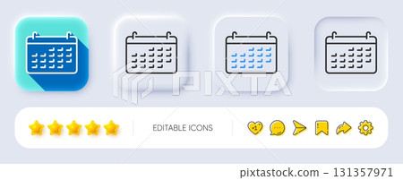 Calendar line icon. Neumorphic, Flat shadow, 3d buttons. Accounting sign. Calculate finance symbol. Business audit. Line calendar icon. Social media icons. Vector 131357971