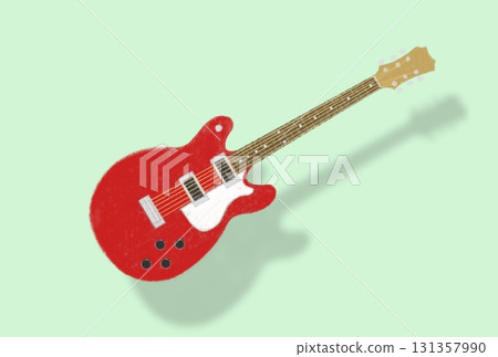 紅色電吉他,白色護板,陰影 紅色電吉他,白色護板,陰影 131357990