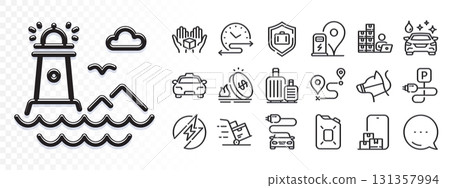 Hold box, Electric energy and Car wash line icons for web app. Glare of light effect. Message icon. Pack of Baggage, Taxi, Canister oil pictogram icons. Vector Hold box, Electric energy and Car wash line icons for web app. Glare of light effect. Message icon. Pack of Baggage, Taxi, Canister oil pictogram icons. Vector 131357994