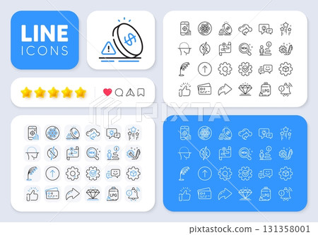 New products, Information bell and Idea lamp line icons for web app. Message, Share, Like social media icons. Pack of Engineering, Cogwheel, Stars pictogram icons. Vector New products, Information bell and Idea lamp line icons for web app. Message, Share, Like social media icons. Pack of Engineering, Cogwheel, Stars pictogram icons. Vector 131358001