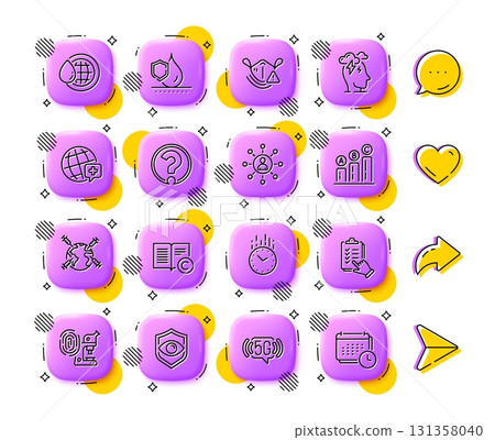 Graph chart, Copyright and Medical mask line icons. App 3d buttons. Social media comment, share, like icons. Pack of Eye detect, Question mark, Stress icon. Vector 131358040