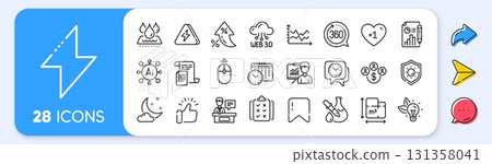 Presentation, Calendar time and Eco energy line icons. Interest rate, AI generate, Inflation icons. Pack of Documents, 360 degrees, Web3 icon. Rule, Swipe up, Sun protection pictogram. Vector Presentation, Calendar time and Eco energy line icons. Interest rate, AI generate, Inflation icons. Pack of Documents, 360 degrees, Web3 icon. Rule, Swipe up, Sun protection pictogram. Vector 131358041
