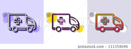 Ambulance emergency car line icon. Halftone dotted pattern. Gradient icon with grain shadow. Hospital transportation vehicle sign. Medical symbol. Line ambulance emergency icon. Vector 131358046