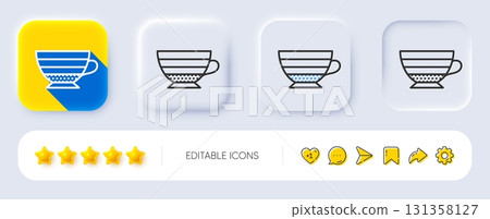 Cappuccino coffee icon. Neumorphic, Flat shadow, 3d buttons. Hot drink sign. Beverage symbol. Line cappuccino icon. Social media icons. Vector 131358127