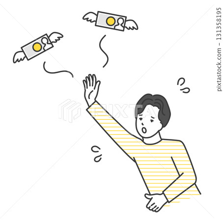 Illustration of a man chasing flying money 131358195