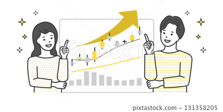 Illustration material of men and women happy about rising stock prices 131358205