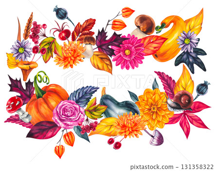 Autumn watercolor set of bright autumn plants Autumn watercolor set of bright autumn plants 131358322