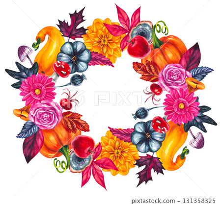 Autumn watercolor set of bright autumn plants Autumn watercolor set of bright autumn plants 131358325