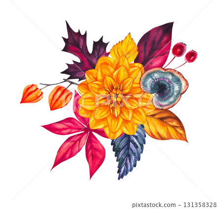 Autumn Watercolor Set Hand Drawn Watercolor 131358328