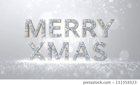 Pearl white sparkling Merry Xmas lettering background illustration 131358523