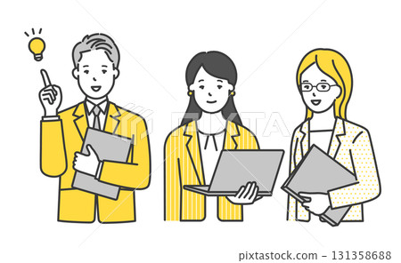 Simple image of three working business people Illustration material 131358688