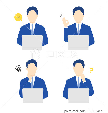 A simple image of a working male business person and a computer. Illustration material A simple image of a working male business person and a computer. Illustration material 131358700
