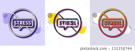 Stop stress line icon. Halftone dotted pattern. Gradient icon with grain shadow. Anxiety depression sign. Mental health symbol. Line stop stress icon. Various designs. Vector 131358744