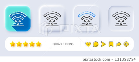 Wifi line icon. Neumorphic, Flat shadow, 3d buttons. Wireless internet sign. Hotel service symbol. Line wifi icon. Social media icons. Vector Wifi line icon. Neumorphic, Flat shadow, 3d buttons. Wireless internet sign. Hotel service symbol. Line wifi icon. Social media icons. Vector 131358754