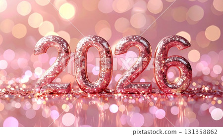 Pink gold glitter number 2026 background illustration 131358862