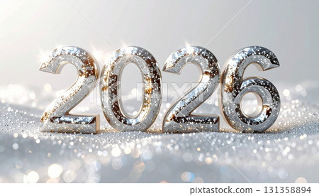 Pearl white glitter number 2026 background illustration 131358894