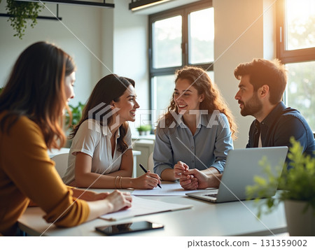 Bright Natural Light Meeting with Diverse Team Collaborating on Project 131359002