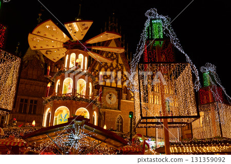 Festive Christmas market with lights and traditional decorations 131359092