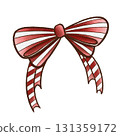 Red and White Striped Christmas Bow Watercolor Illustration Isolated On White 131359172