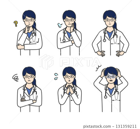 Anxious/troubled face doctor icon illustration material set Anxious/troubled face doctor icon illustration material set 131359211