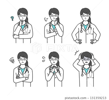 Anxious/troubled face doctor icon illustration material set 131359213